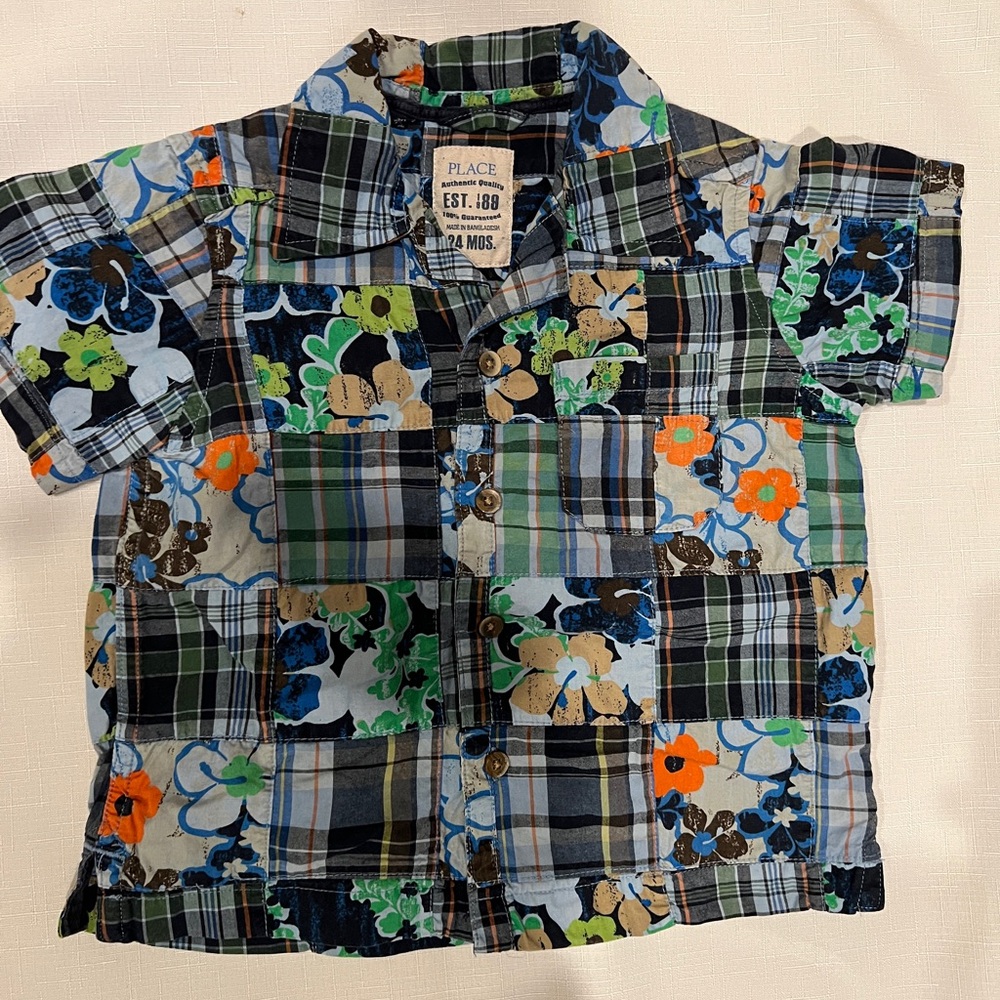 Boy's Hawaiian Plaid Patchwork Shirt Children's Place Floral